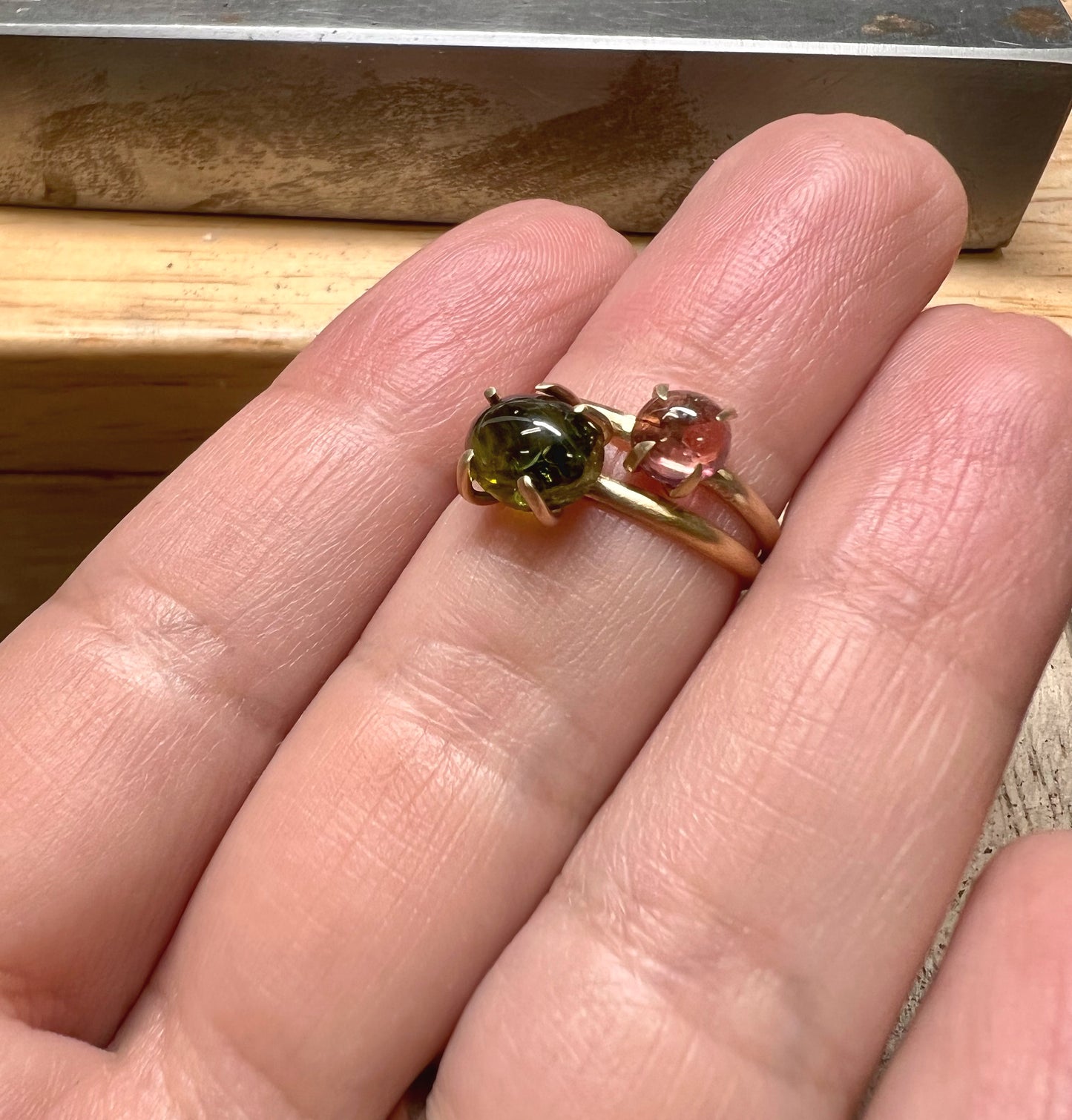 14k yellow gold & green tourmaline Drops Ring