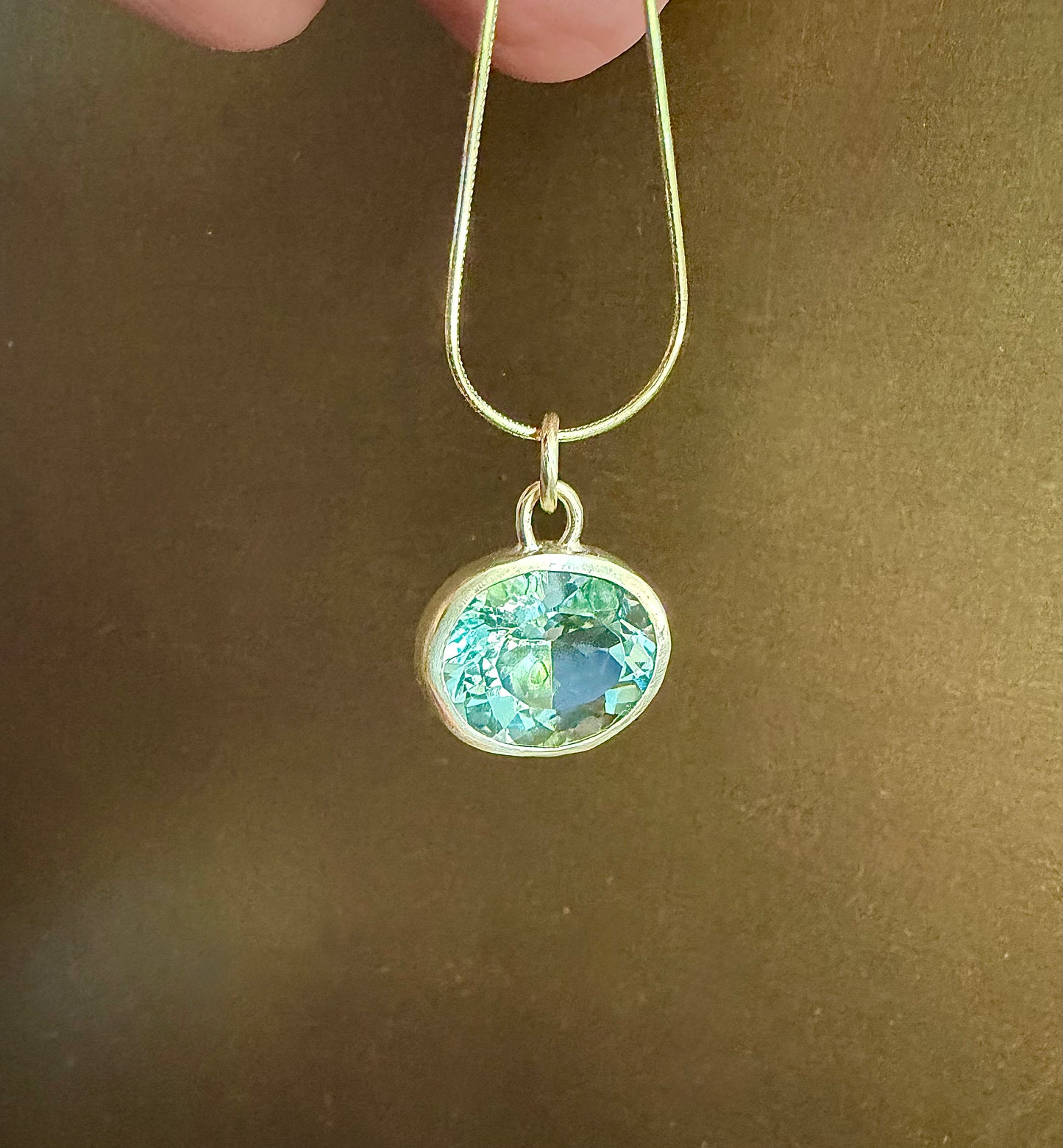 14k gold necklace with Prasiolite