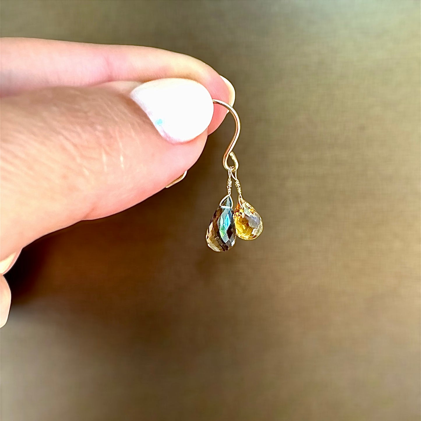 14k yellow gold, citrine and smoky quartz Drops Earrings