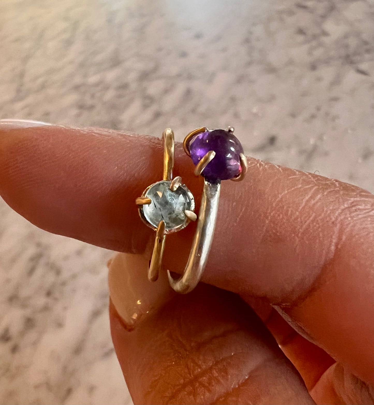 14k yellow gold & raw aquamarine Drops Ring