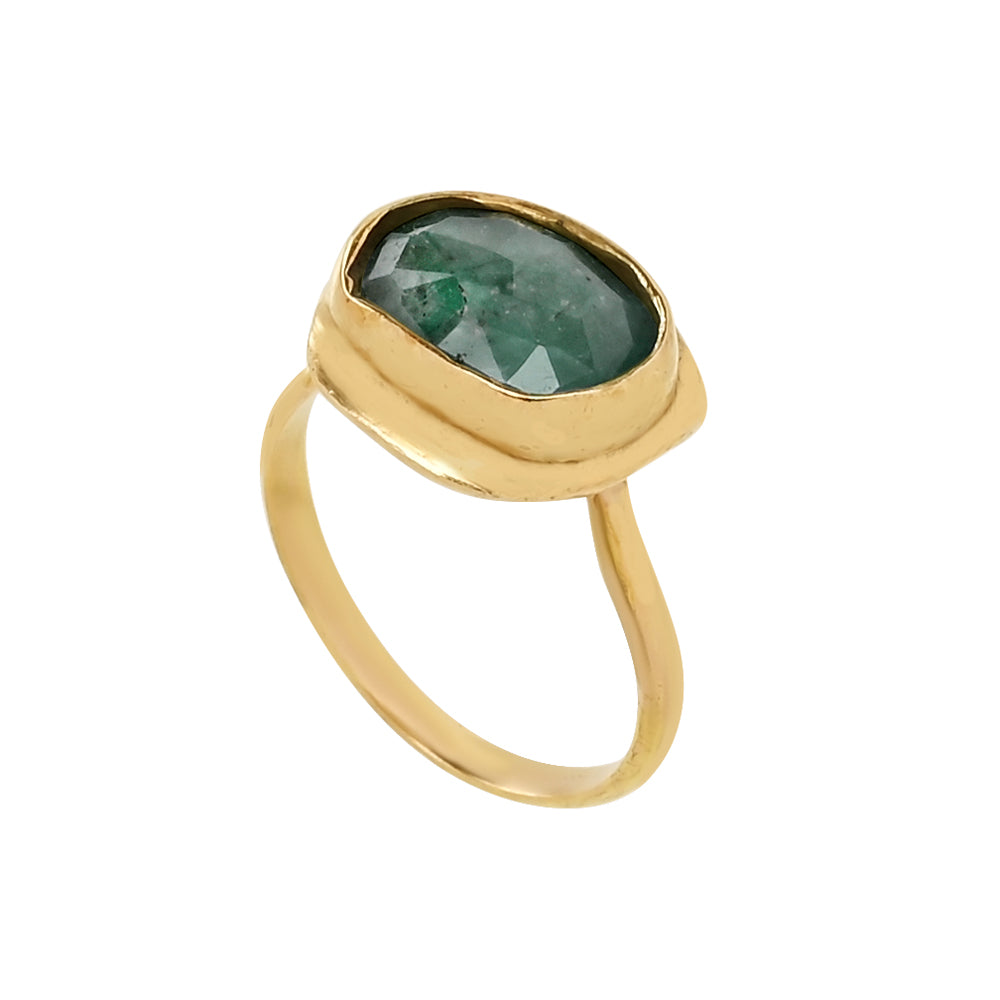 14k yellow gold & raw Emerald Ring
