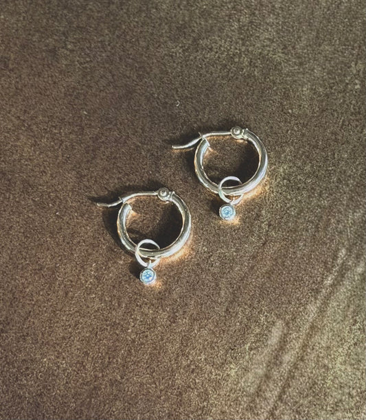 14k gold hoops with diamond charms